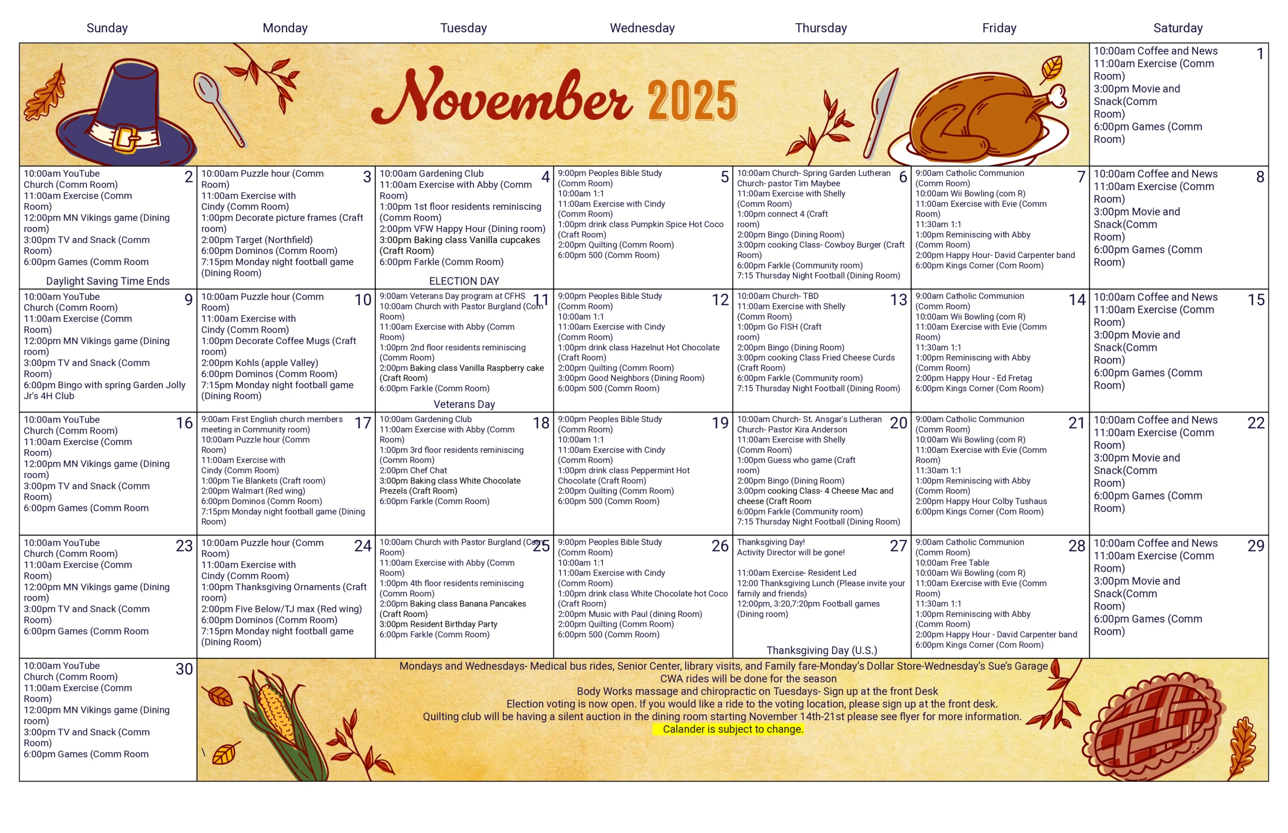 November 2025 Events calendar