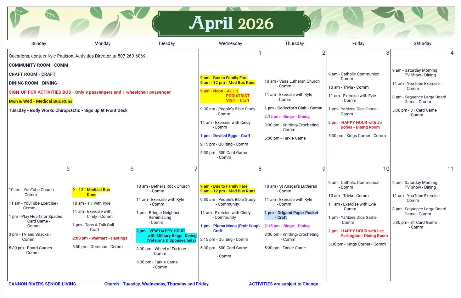 Cannon Rivers November 2025 Events calendar